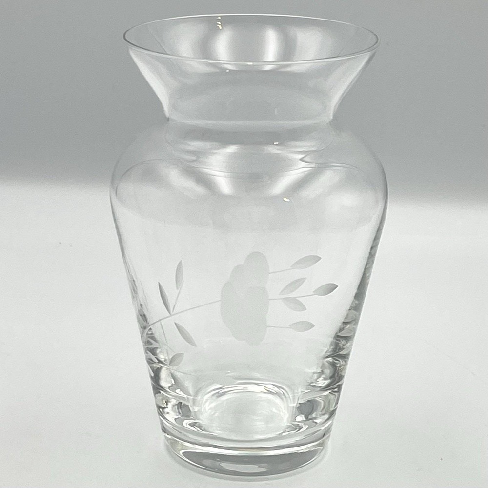 Vintage 1980s Princess House Heritage Etched Glass 5" Bud Vase Floral